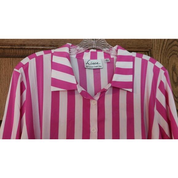 Linea by Louis Dell'Olio Pink & White Striped Button-Up Blouse Sz XL - Picture 2 of 8